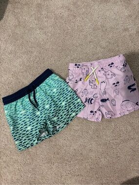 Cat & Jack Kids Swim Trunks - Mint Green Shark & Light Pink Fish Print